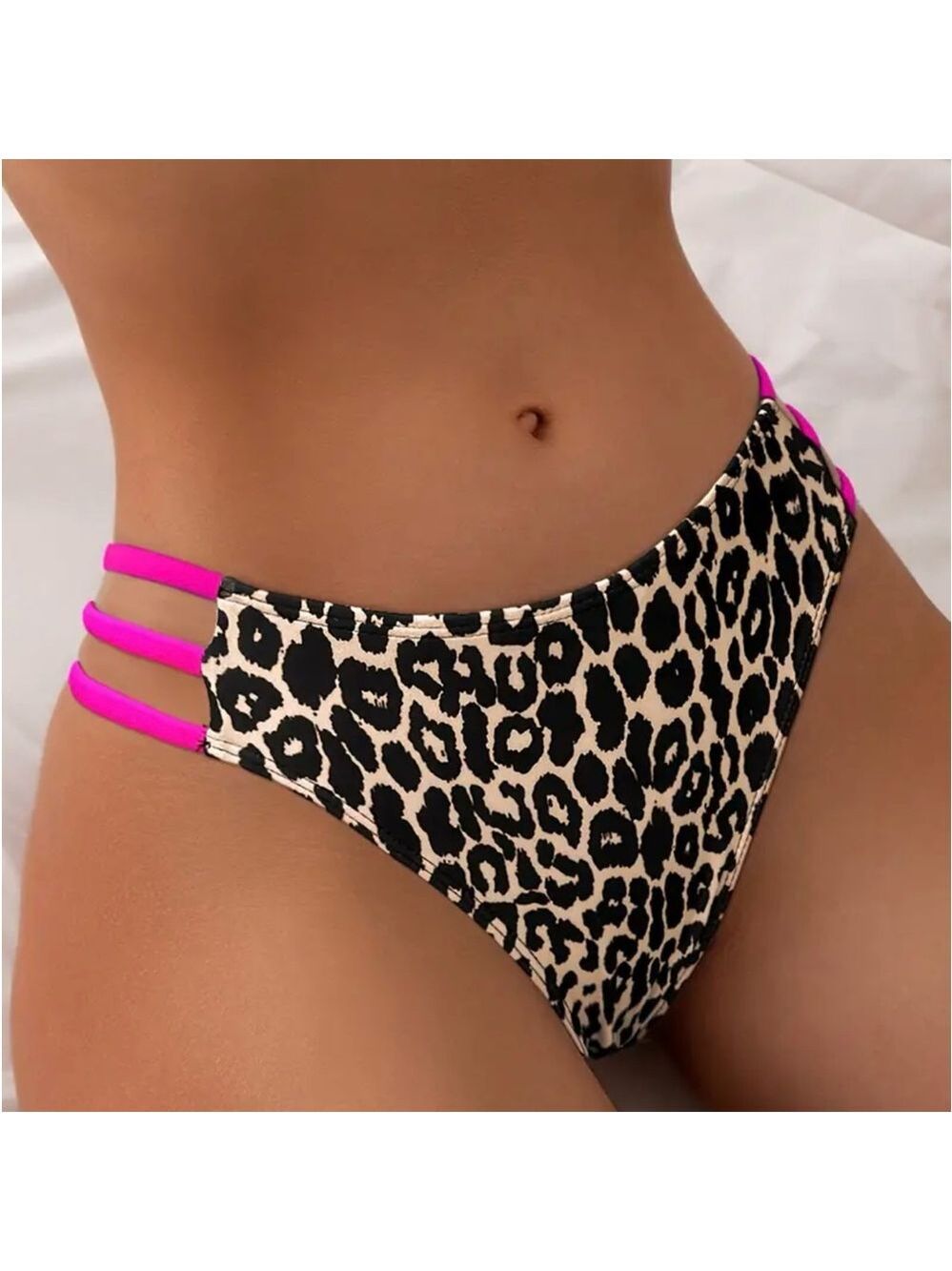 Leopard Print Hot Pink Strappy High Cut Bikini Set - Picture 4 of 10